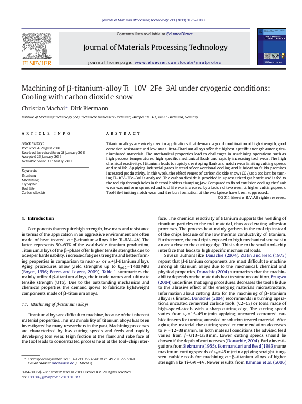 (PDF) Machining of β-titanium-alloy Ti–10V–2Fe–3Al under cryogenic ...