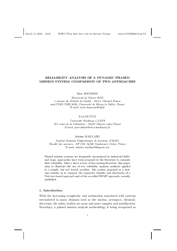 (PDF) Reliability Analysis of a Dynamic Phased Mission System ...