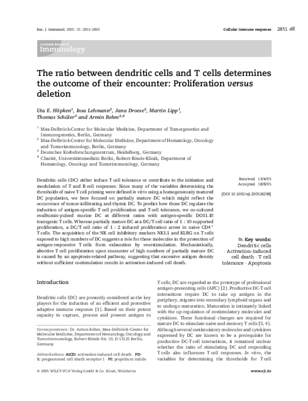 (PDF) The ratio between dendritic cells and T cells determines the ...