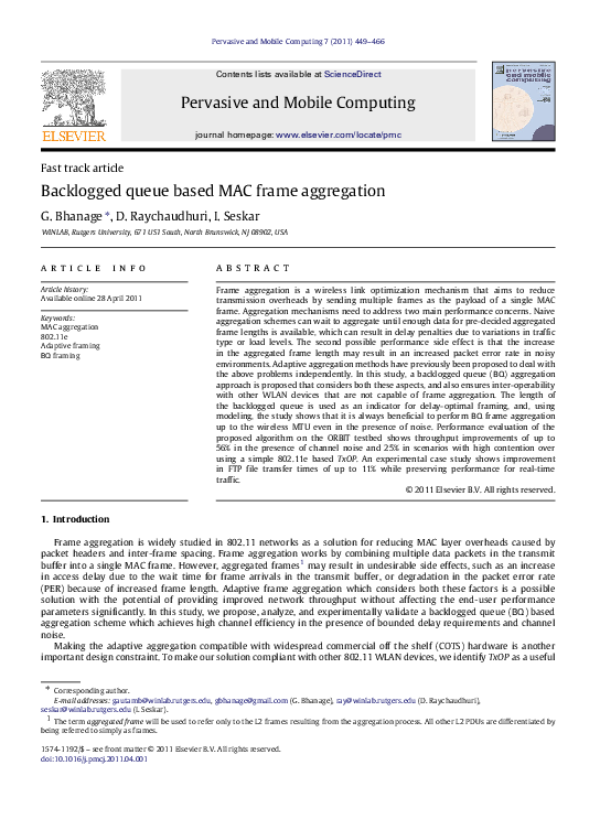 (PDF) Backlogged queue based MAC frame aggregation | Ivan Seskar ...