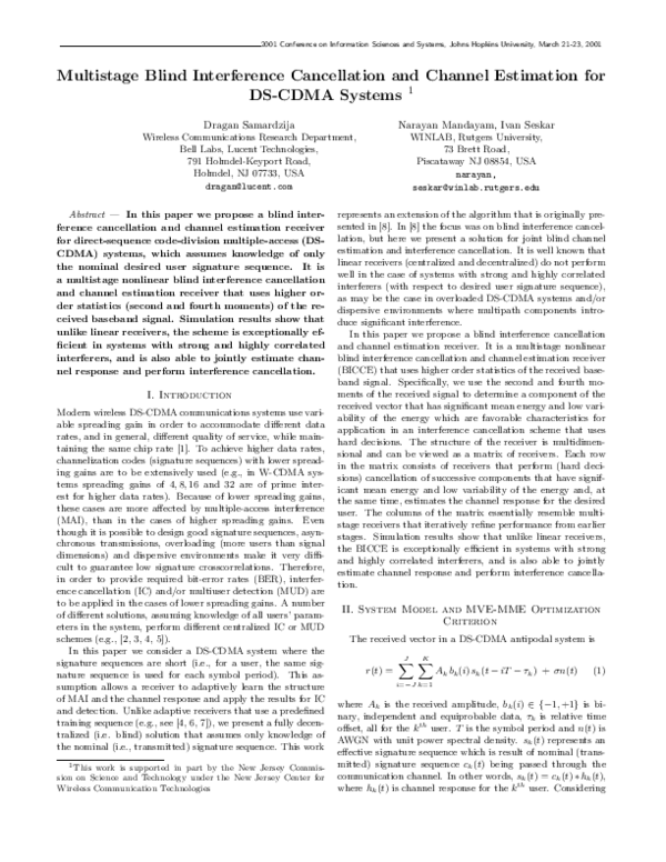 (PDF) Multistage Blind Interference Cancellation and Channel Estimation ...