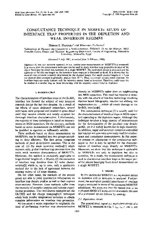 (PDF) Conductance technique in MOSFETs: Study of interface trap ...