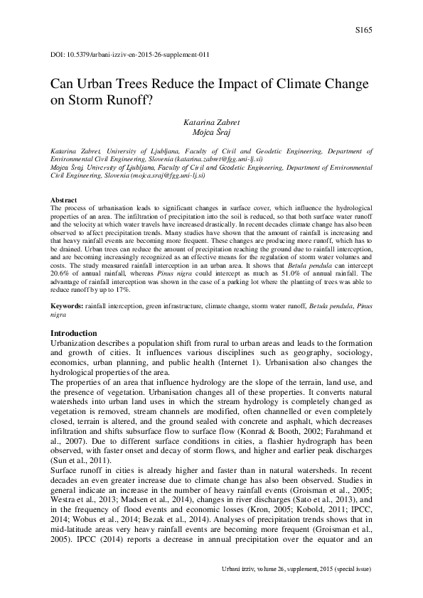 (PDF) Can Urban Trees Reduce the Impact of Climate Change on Storm Runoff?