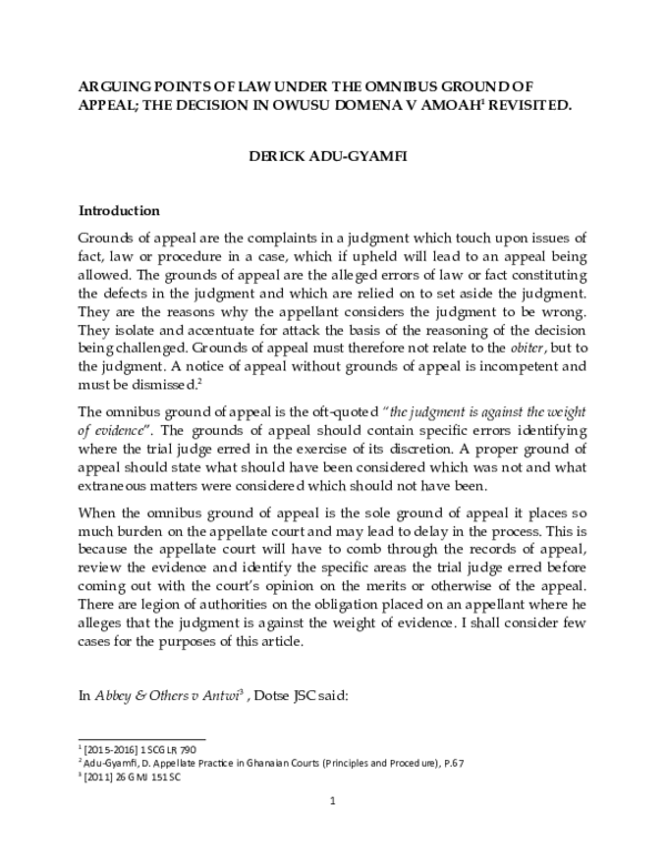 (DOC) ARGUING POINTS OF LAW UNDER THE OMNIBUS GROUNDS OF APPEAL - Copy