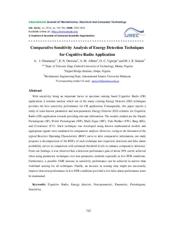 (PDF) Comparative Sensitivity Analysis of Energy Detection Techniques ...