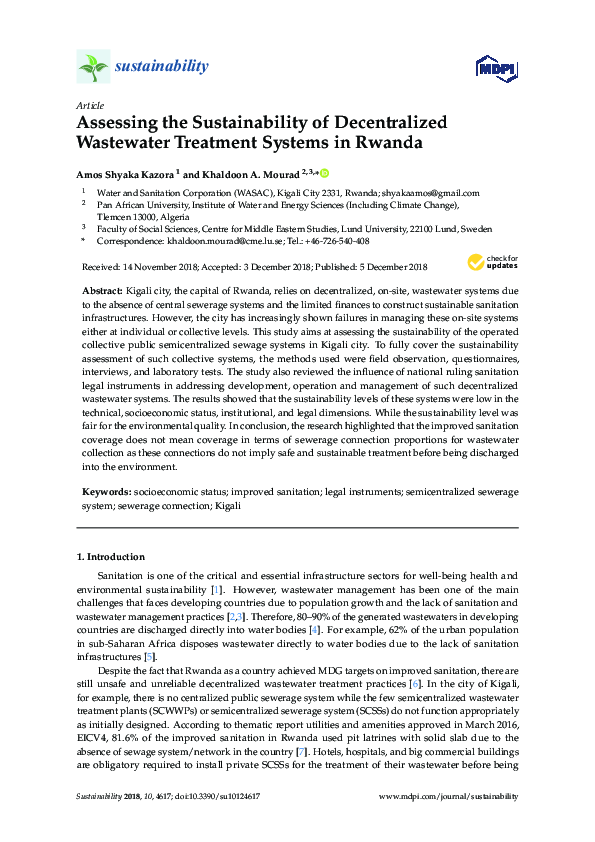 (PDF) Assessing the Sustainability of Decentralized Wastewater ...