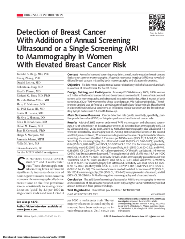 (PDF) Detection of breast cancer with addition of annual screening ...