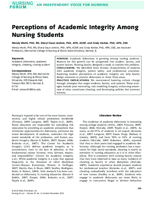 (PDF) Perceptions of Academic Integrity Among Nursing Students