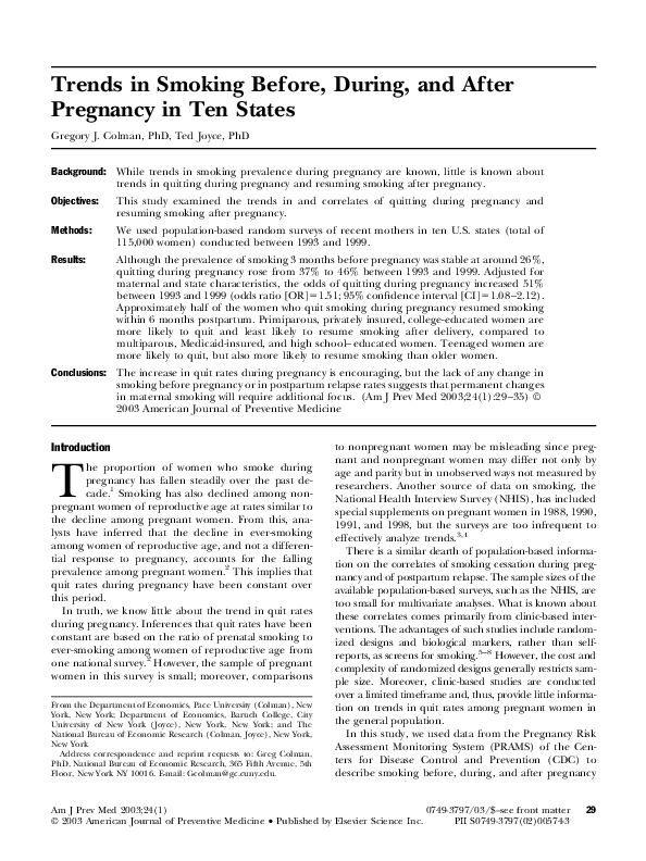 (PDF) Trends in smoking before, during, and after pregnancy in ten