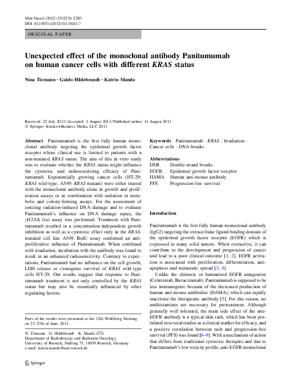 (PDF) Unexpected effect of the monoclonal antibody Panitumumab on human ...