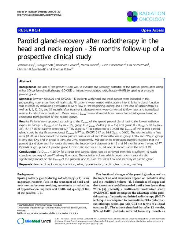 (PDF) Parotid gland-recovery after radiotherapy in the head and neck ...