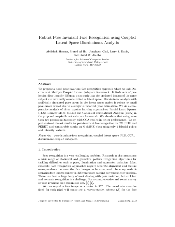 (PDF) Robust Pose Invariant Face Recognition using Coupled Latent Space ...