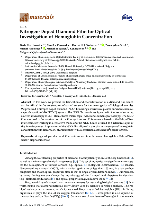 (PDF) Nitrogen-Doped Diamond Film for Optical Investigation of ...