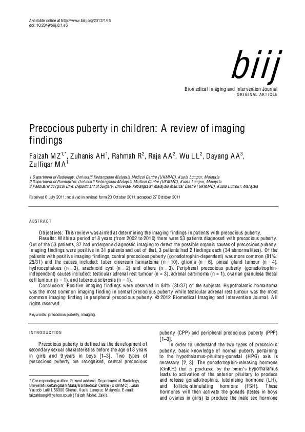 (PDF) Precocious puberty in children: A review of imaging findings