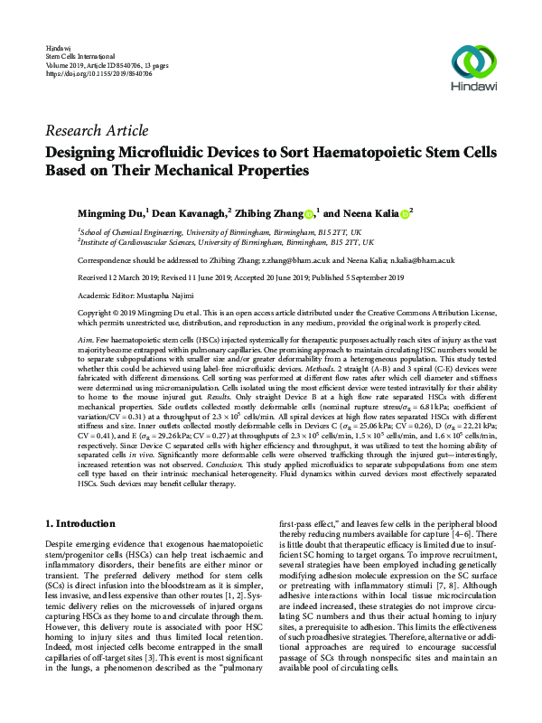 (PDF) Designing Microfluidic Devices to Sort Haematopoietic Stem Cells ...