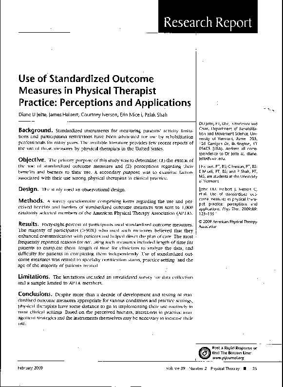 (PDF) Use of standardized measures in physical therapist