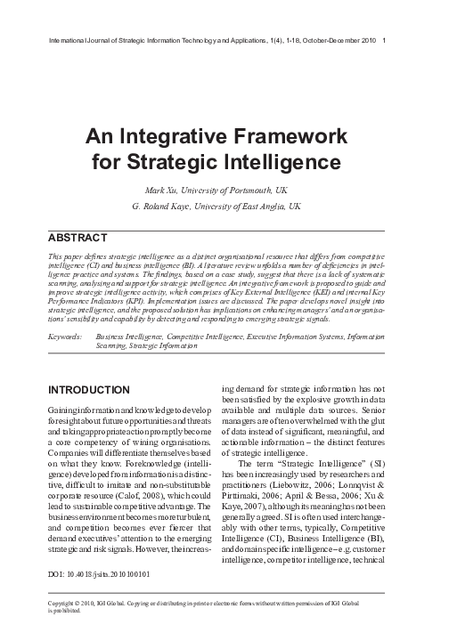 (PDF) An Integrative Framework for Strategic Intelligence
