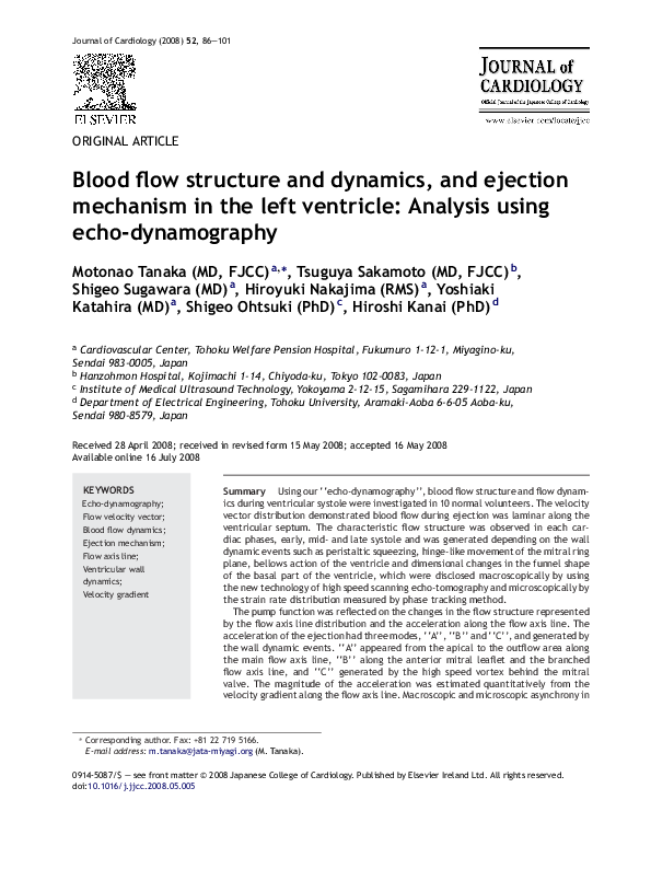 (PDF) Blood flow structure and dynamics, and ejection mechanism in the ...