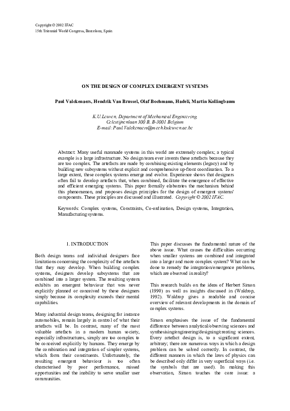 (PDF) On the design of complex emergent systems