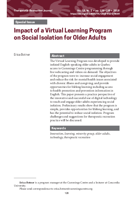 (PDF) Impact of a Virtual Learning Program on Social Isolation for ...