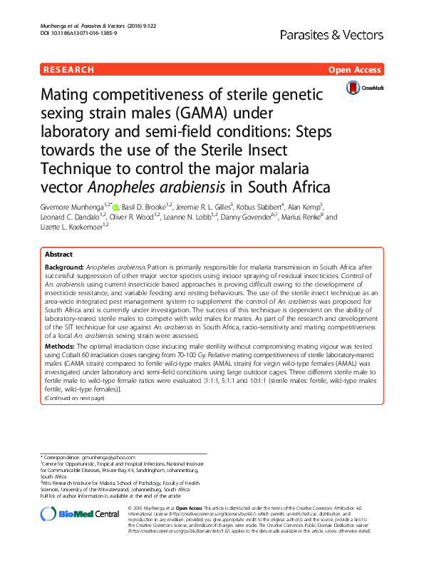 (PDF) Mating competitiveness of sterile genetic sexing strain males ...