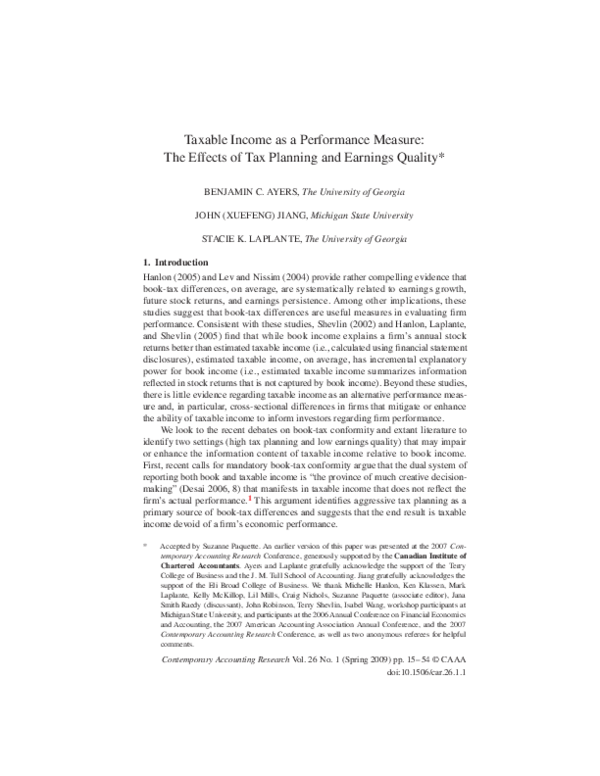(PDF) Taxable Income as a Performance Measure: The Effects of Tax ...