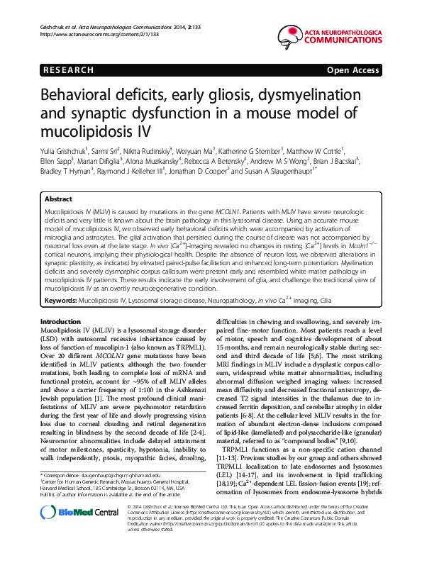 (PDF) Behavioral deficits, early gliosis, dysmyelination and synaptic ...