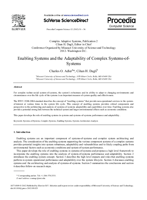 (PDF) Enabling Systems and the Adaptability of Complex Systems-of- Systems