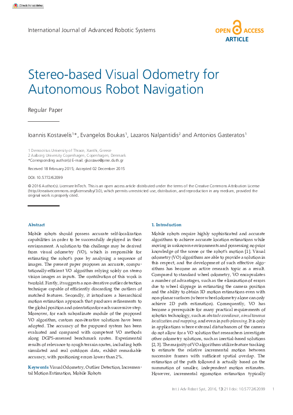 (PDF) Stereo-based Visual Odometry for Autonomous Robot Navigation