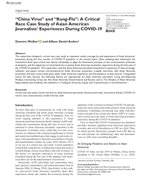 "China Virus" and "Kung-Flu": A Critical Race Case Study of Asian American Journalists' Experiences During COVID-19