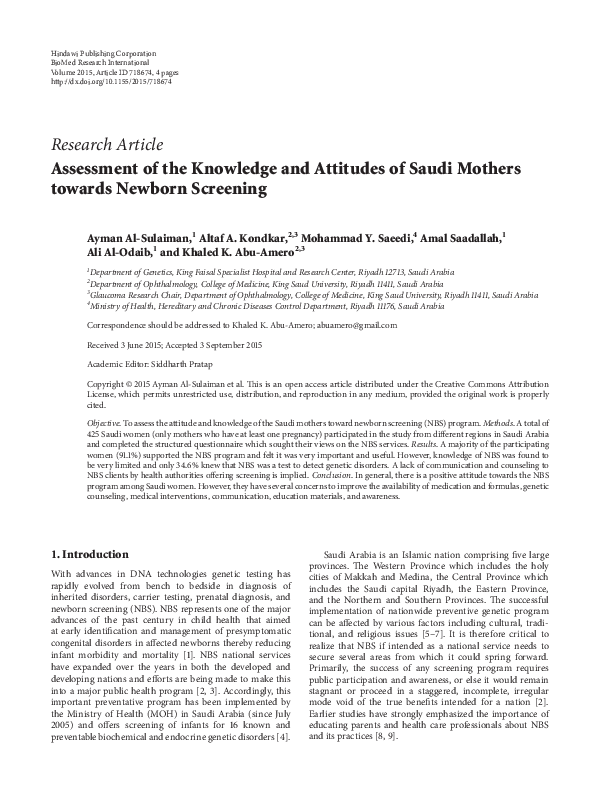 (PDF) Assessment of the Knowledge and Attitudes of Saudi Mothers ...