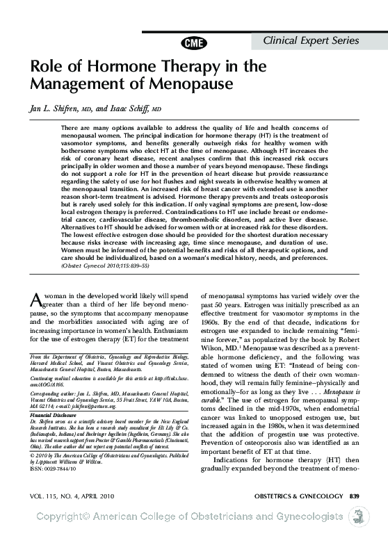(PDF) Role of Hormone Therapy in the Management of Menopause Cinzia