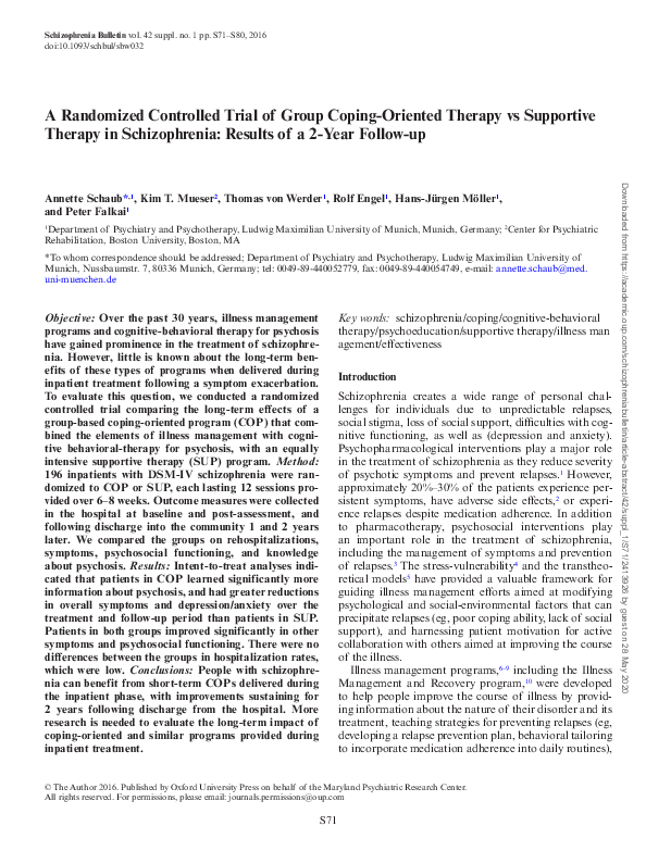 (PDF) A Randomized Controlled Trial of Group Coping-Oriented Therapy vs ...