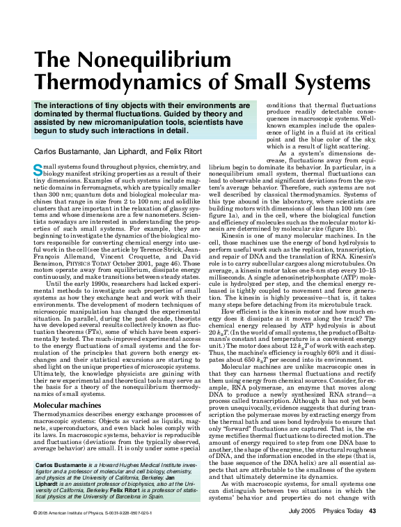 (PDF) The nonequilibrium thermodynamics of small systems