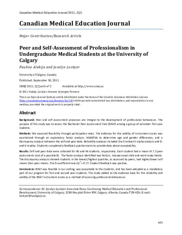 (PDF) Peer and Self-assessment of Professionalism in Undergraduate ...