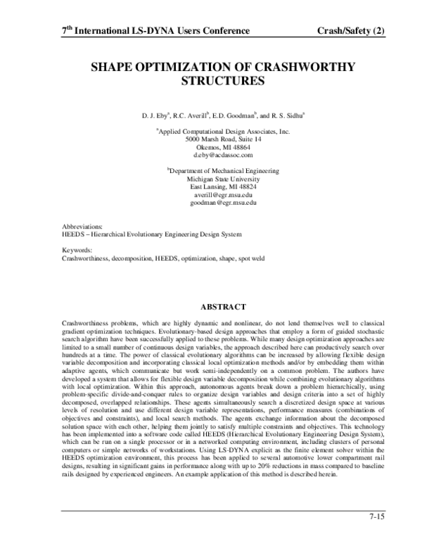(PDF) Shape Optimization of Crashworthy Structures
