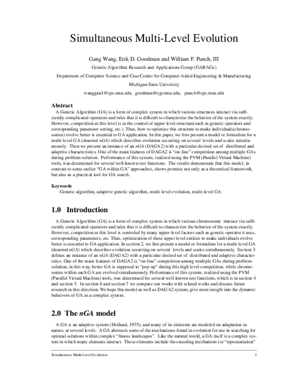 (PDF) Simultaneous Multi-Level Evolution | Erik Goodman - Academia.edu