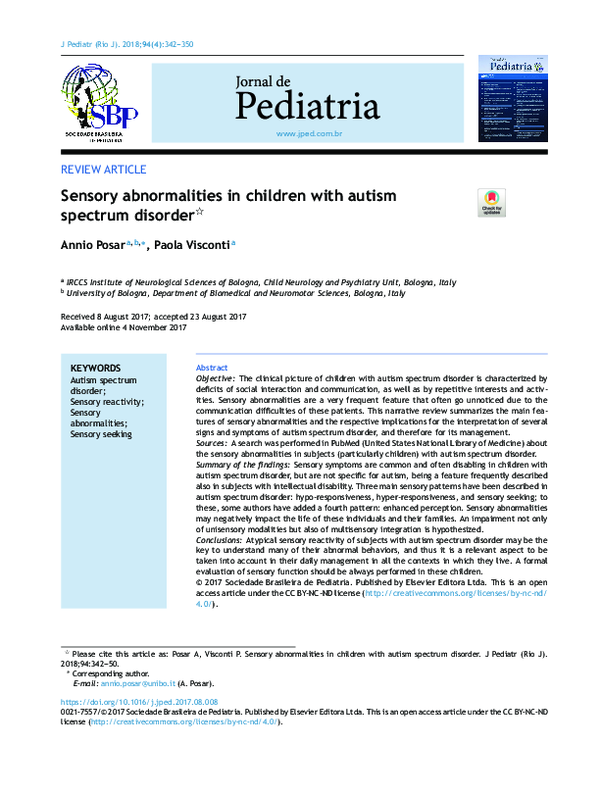 (PDF) Sensory abnormalities in children with autism spectrum disorder