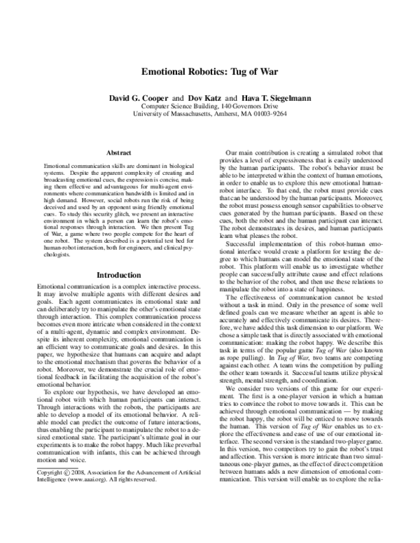 (PDF) Emotional Robotics Tug of War