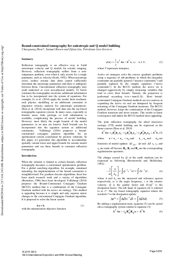 (PDF) Bound-constrained tomography for anisotropic and Q model building