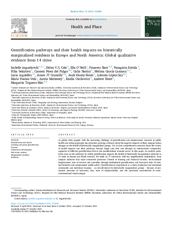 (PDF) Gentrification pathways and their health impacts on historically ...
