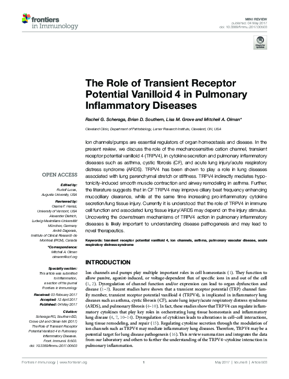 (PDF) The Role of Transient Receptor Potential Vanilloid 4 in Pulmonary ...
