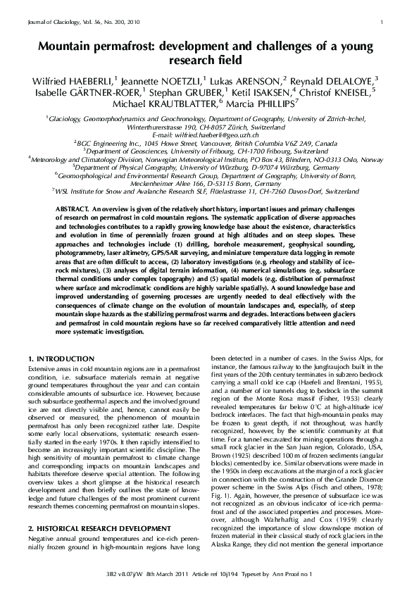 (PDF) Mountain permafrost: development and challenges of a young ...