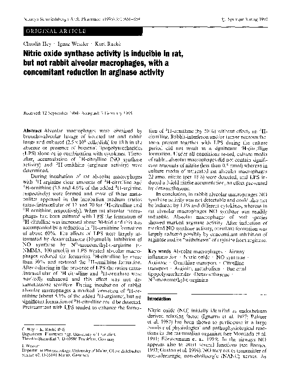 (PDF) Nitric oxide synthase activity is inducible in rat, but not ...
