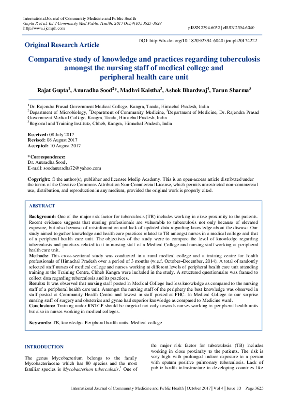 (PDF) Comparative study of knowledge and practices regarding ...
