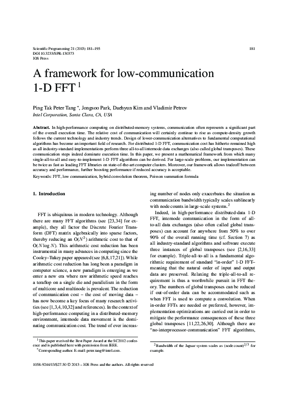 (PDF) A framework for low-communication 1-D FFT
