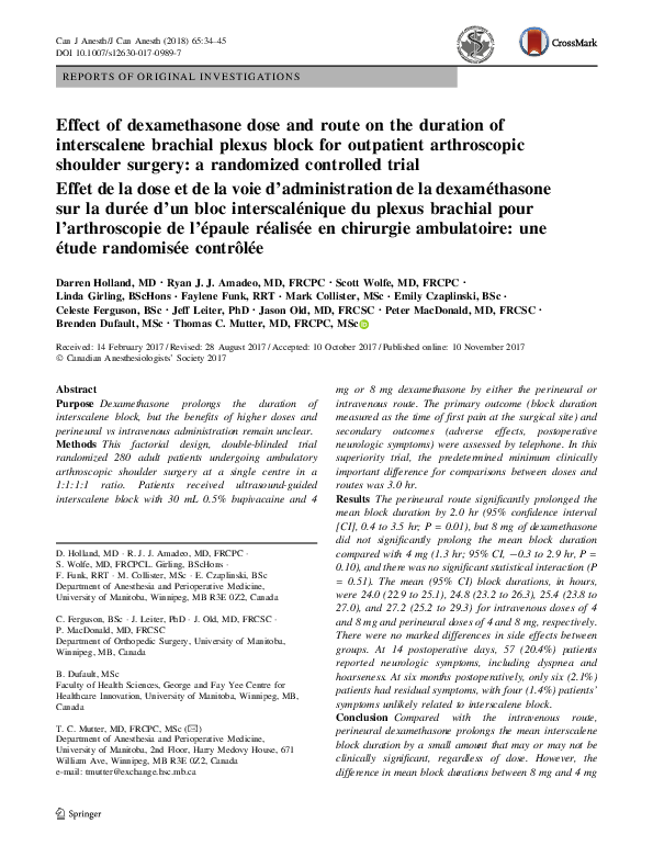 (PDF) Effect of dexamethasone dose and route on the duration of ...
