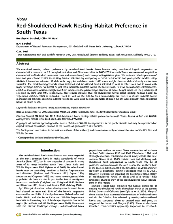 (PDF) Red-Shouldered Hawk Nesting Habitat Preference in South Texas