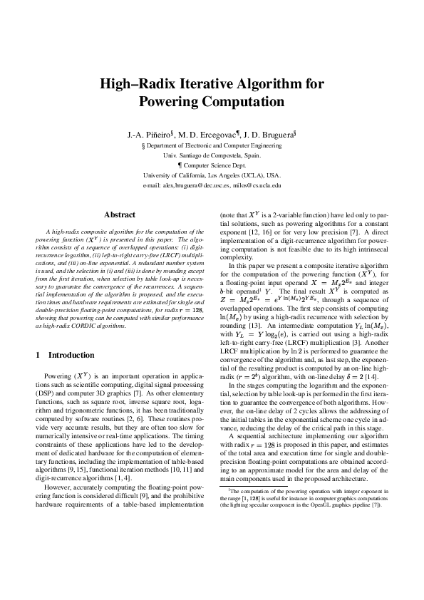 (PDF) High-radix iterative algorithm for powering computation