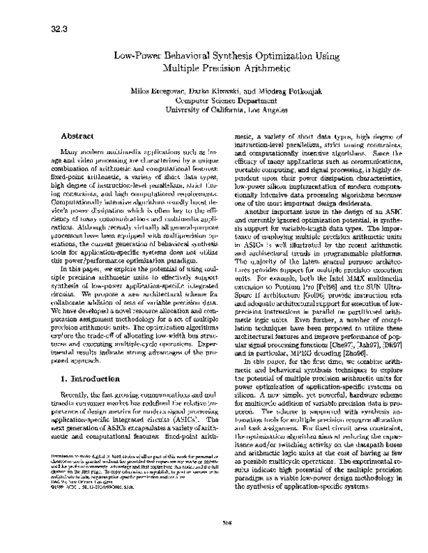 (PDF) Low-power behavioral synthesis optimization using multiple ...